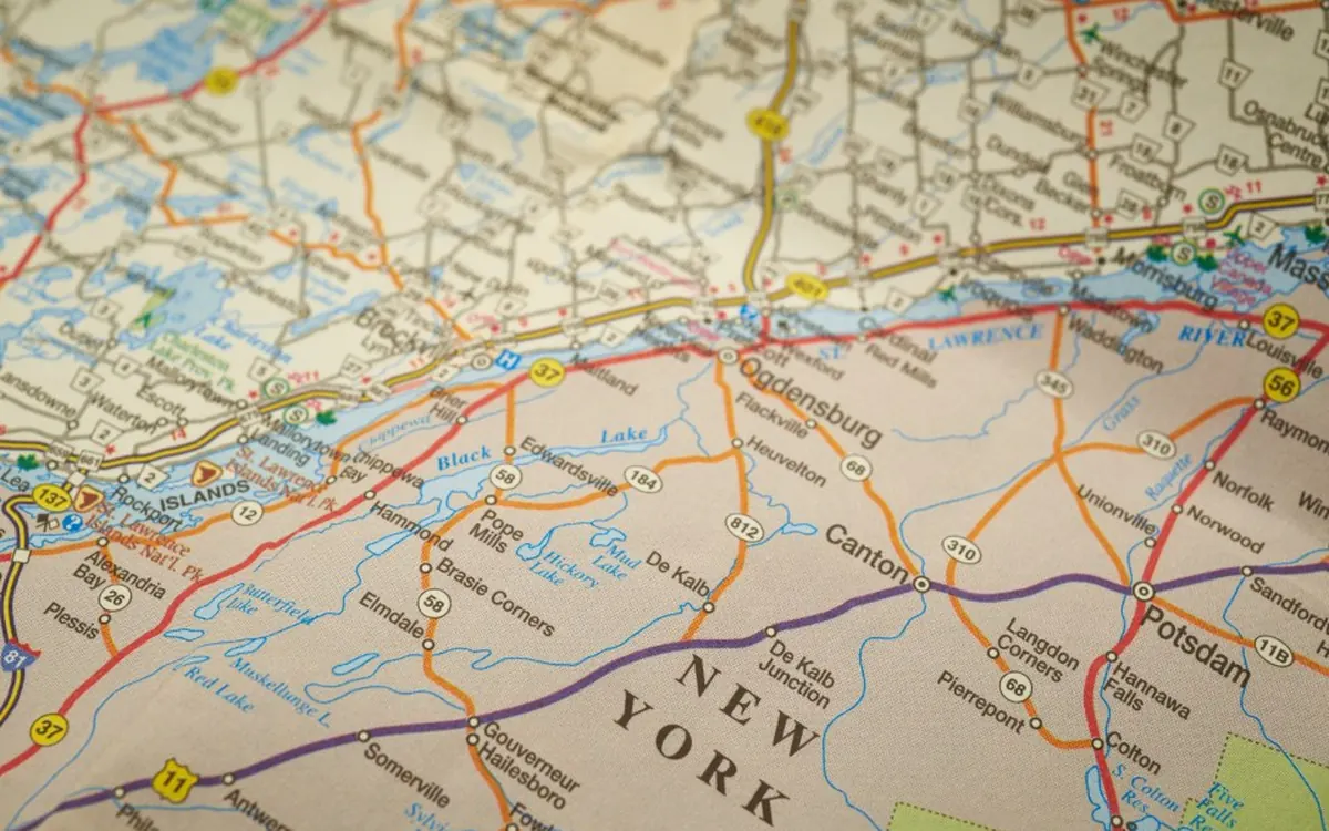 Close-up of a printed road map
