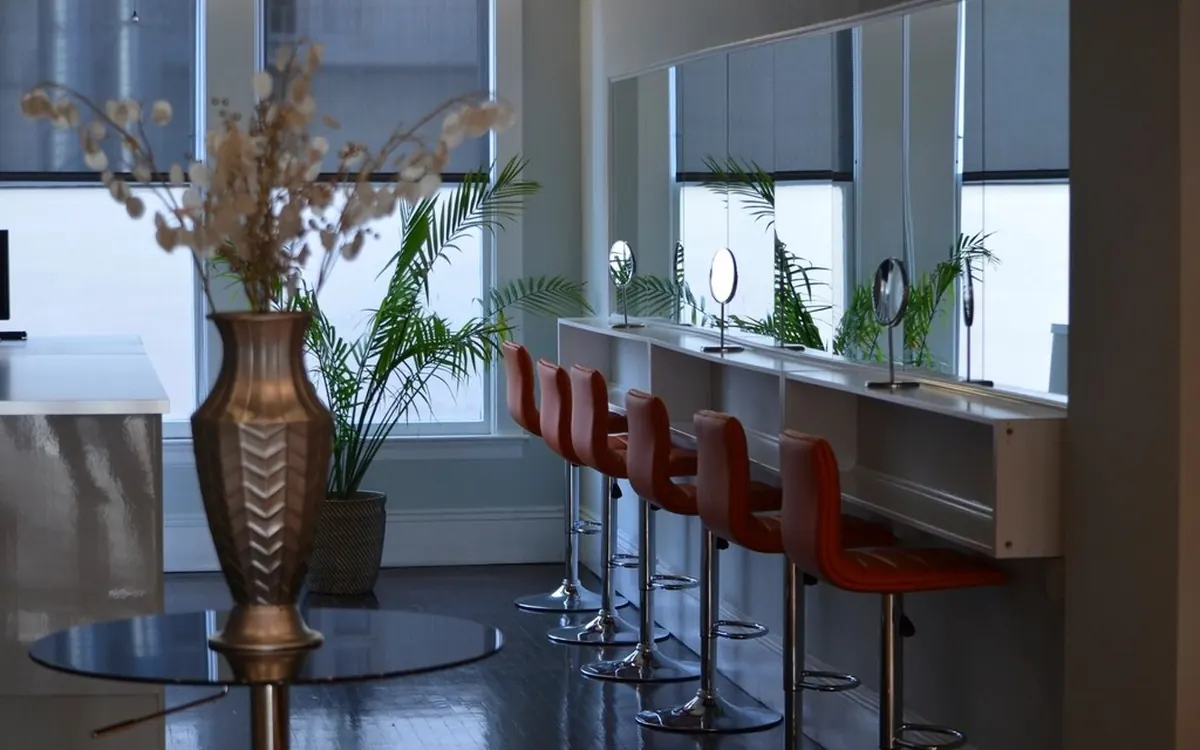 Salon interior with mirrors and chairs